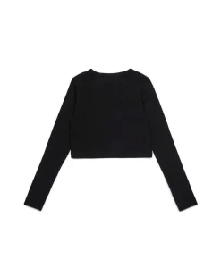 T-shirt Diesel nera a maniche lughe in cotone stretch a costine e mini logo rosso