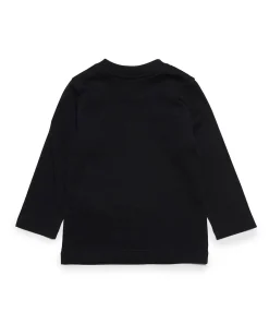 T-shirt Dsquared nera in cotone a maniche lunghe con scritta logo nera e bottoncini sulla spalla