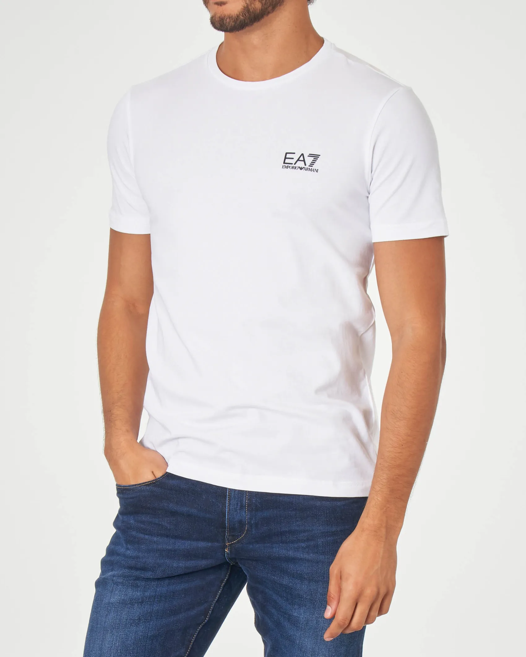 T-shirt EA7 bianca mezza manica in jersey di cotone stretch