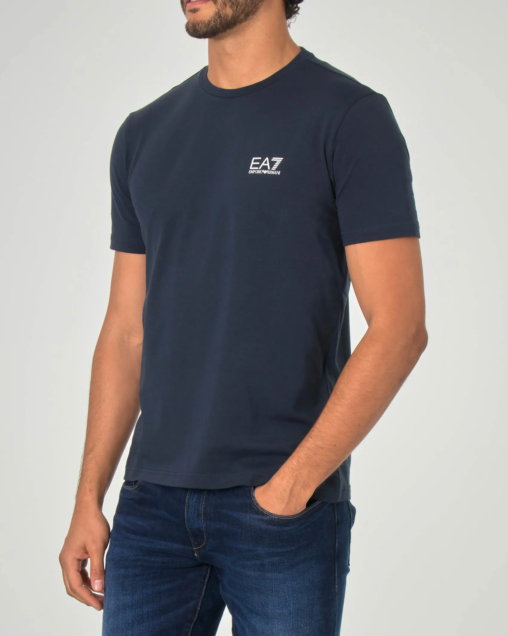 T-shirt EA7 blu mezza manica in jersey di cotone stretch