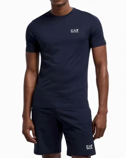 T-shirt EA7 blu mezza manica in puro pima cotton