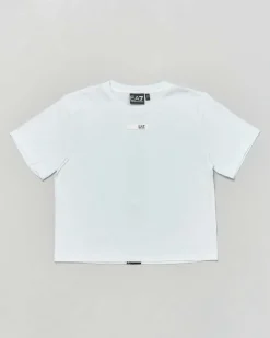 T-shirt EA7 natural ventus bianca in misto viscosa stretch con banda logo nera
