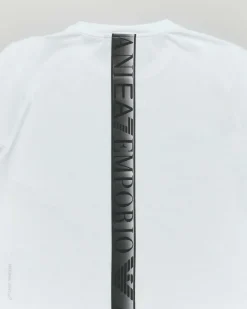 T-shirt EA7 natural ventus bianca in misto viscosa stretch con banda logo nera