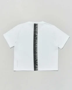 T-shirt EA7 natural ventus bianca in misto viscosa stretch con banda logo nera