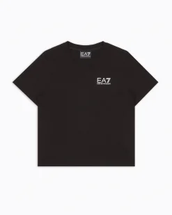 T-shirt EA7 nera mezza manica in puro cotone con logo piccolo