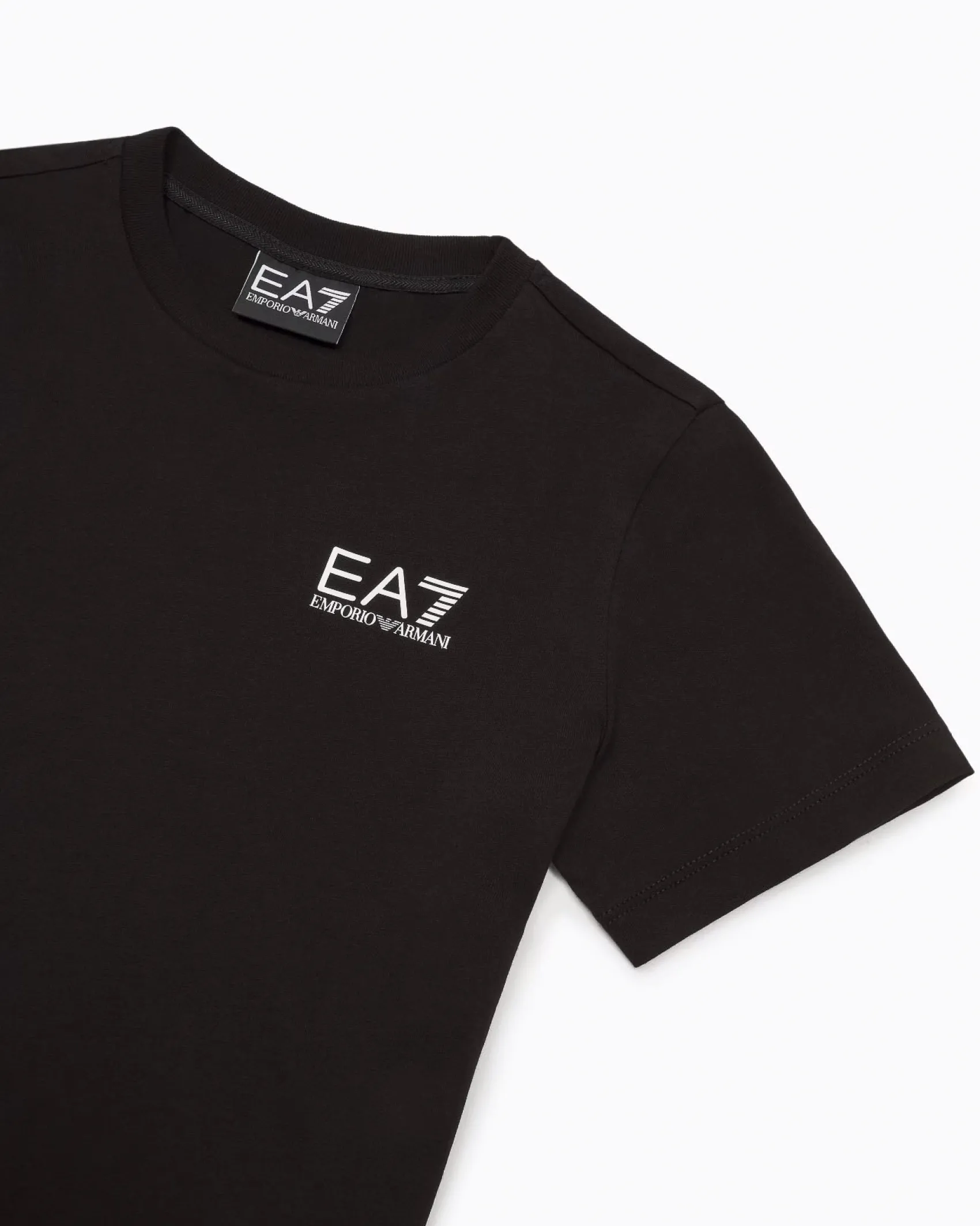 T-shirt EA7 nera mezza manica in puro cotone con logo piccolo