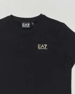 T-shirt EA7 nera mezza manica in cotone stretch con logo color oro