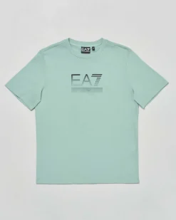 T-shirt EA7 verde acqua mezza manica in puro cotone con logo EA7