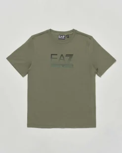 T-shirt EA7 verde militare mezza manica in puro cotone con logo EA7 nero