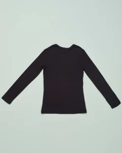 T-shirt Elsy nera a maniche lunghe in viscosa stretch