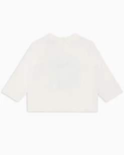 T-shirt Emporio Armani bianca in cotone a maniche lunghe con stemma logo aquila