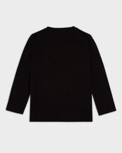 T-shirt Emporio Armani Junior nera manica lunga con logo aquila frontale
