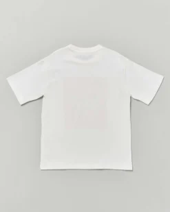 T-shirt Emporio Armani Junior bianca in cotone a maniche corte con maxi stampa logo arancione