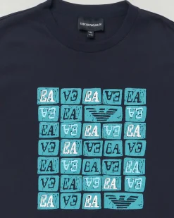 T-shirt Emporio Armani nera in cotone a maniche corte con maxi stampa logo azzurra