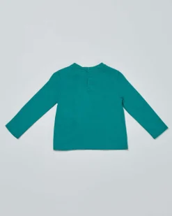 T-shirt Emporio Armani verde in cotone a manica lunga con stampa grafica scritte logo