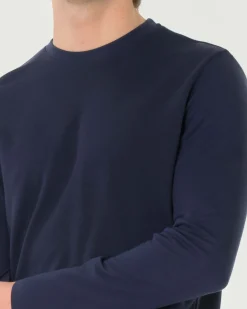 T-shirt girocollo Pellizzari blu a maniche lunghe in tessuto tecnico elasticizzato