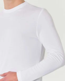 T-shirt girocollo Pellizzari bianca a maniche lunghe in tessuto tecnico elasticizzato