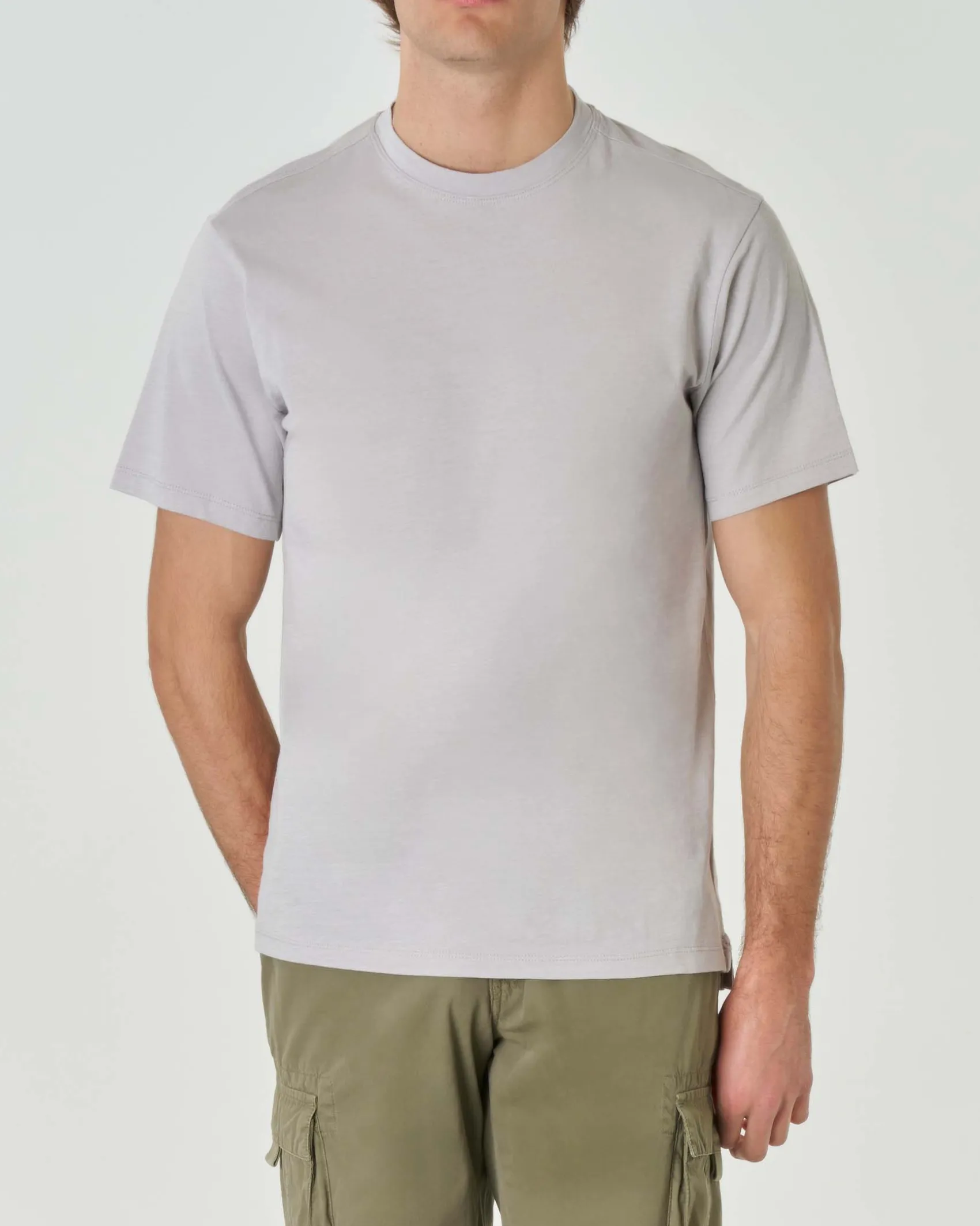 T-shirt grigia mezza manica in jersey di cotone fiammato
