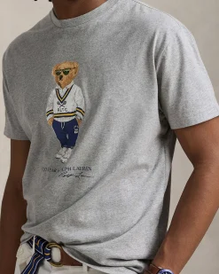 T-shirt grigia Polo Ralph Lauren custom slim-fit in puro cotone con Polo Bear stampato sul petto