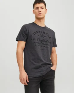 T-shirt grigio antracite mezza manica con logo e scritte grafiche davanti