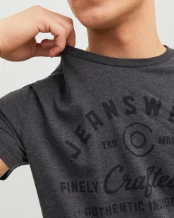 T-shirt grigio antracite mezza manica con logo e scritte grafiche davanti