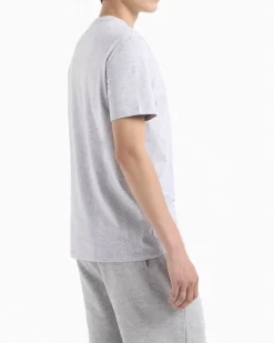 T-shirt grigio melange a mezza manica tinta unita con logo piccolo stampato sul petto