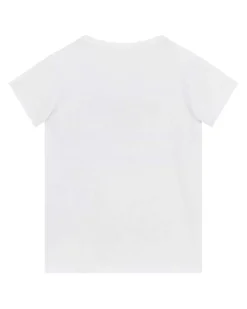 T-shirt Guess bianca in cotone stretch con con bande rosa e azzurre