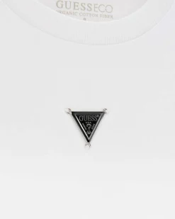 T-shirt Guess bianca mezza manica in puro cotone con placca logo