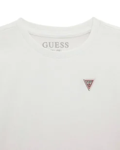 T-shirt Guess bianca mezza manica con mini trangolo logo icon bianco