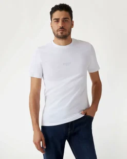 T-shirt Guess bianca slim-fit in cotone con logo in tono ricamato sul petto