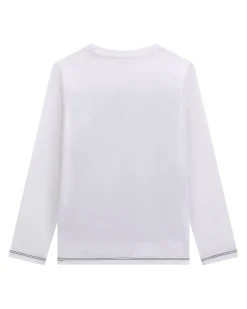 T-shirt Guess bianco a manica lunga in puro cotone con stampa graffiti