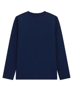 T-shirt Guess blu a manica lunga in puro cotone con orsetto e scritta logo