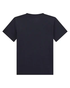 T-shirt Guess blu mezza manica con mini trangolo logo icon bianco