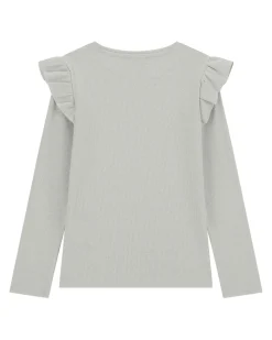 T-shirt Guess grigia lurex in cotone stretch a maniche lunghe con rouches