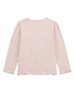 T-shirt Guess in cotone stretch rosa con cuore in rilievo