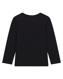 T-shirt Guess nera a maniche lunghe in misto cotone con logo gommato multicolor