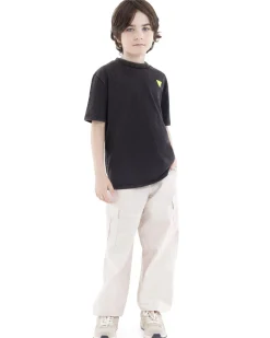 T-shirt Guess nera mezza manica in puro cotone con scritta logo fluorescente