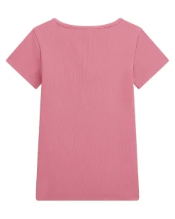 T-shirt Guess rosa a costine in cotone stretch a maniche corte