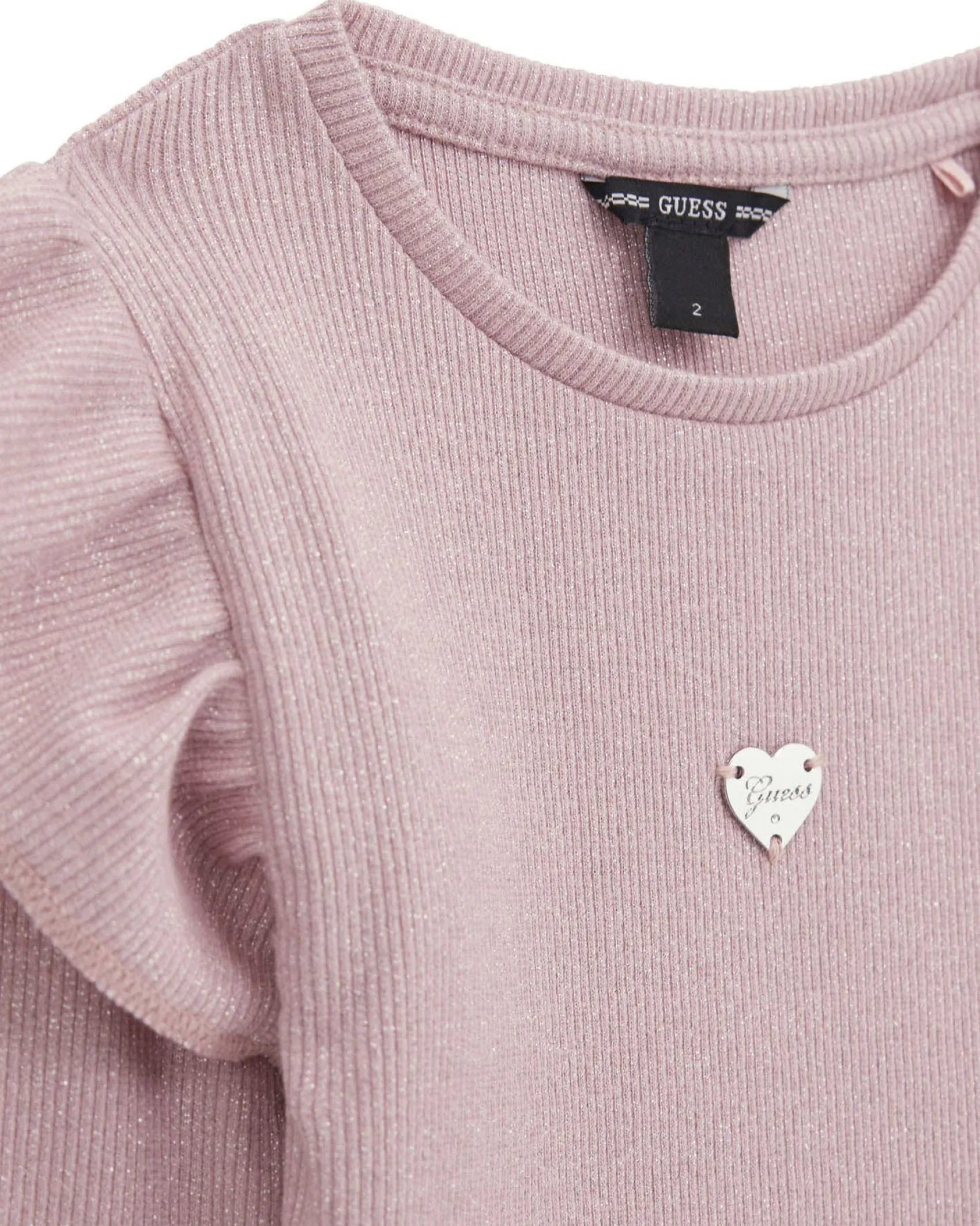 T-shirt Guess rosa in lurex con volant
