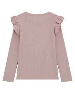T-shirt Guess rosa lurex in cotone stretch a maniche lunghe con rouches