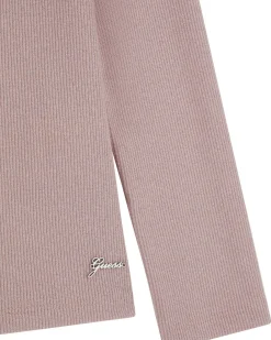 T-shirt Guess rosa lurex in cotone stretch a maniche lunghe con rouches