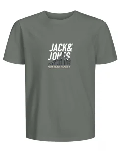 T-shirt Jack & Jones color tortora in puro cotone con skyline nero