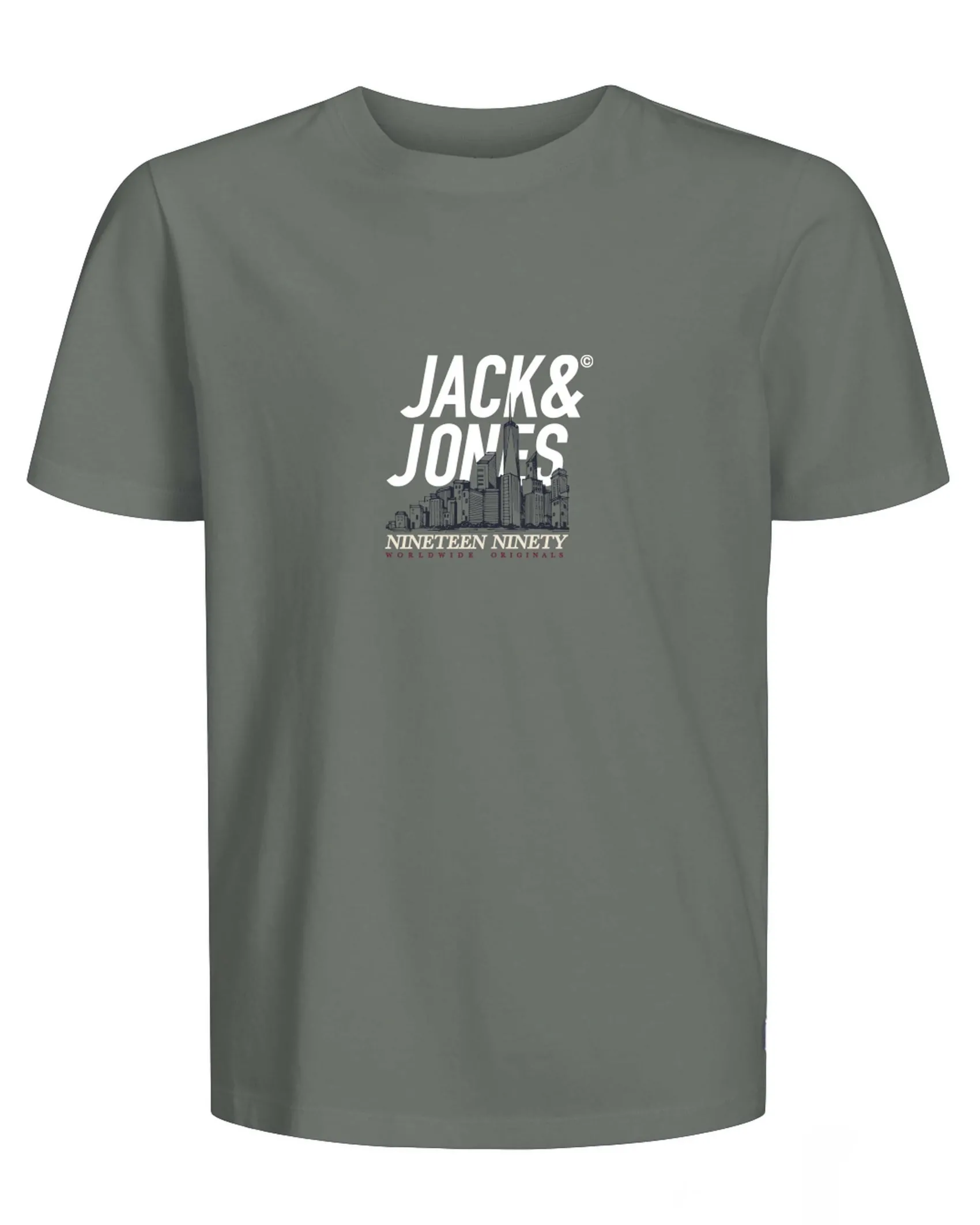 T-shirt Jack & Jones color tortora in puro cotone con skyline nero