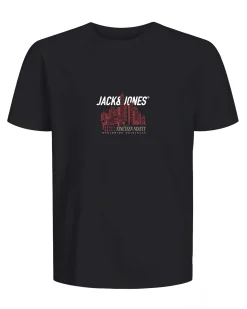 T-shirt Jack & Jones nera in puro cotone con skyline rosso