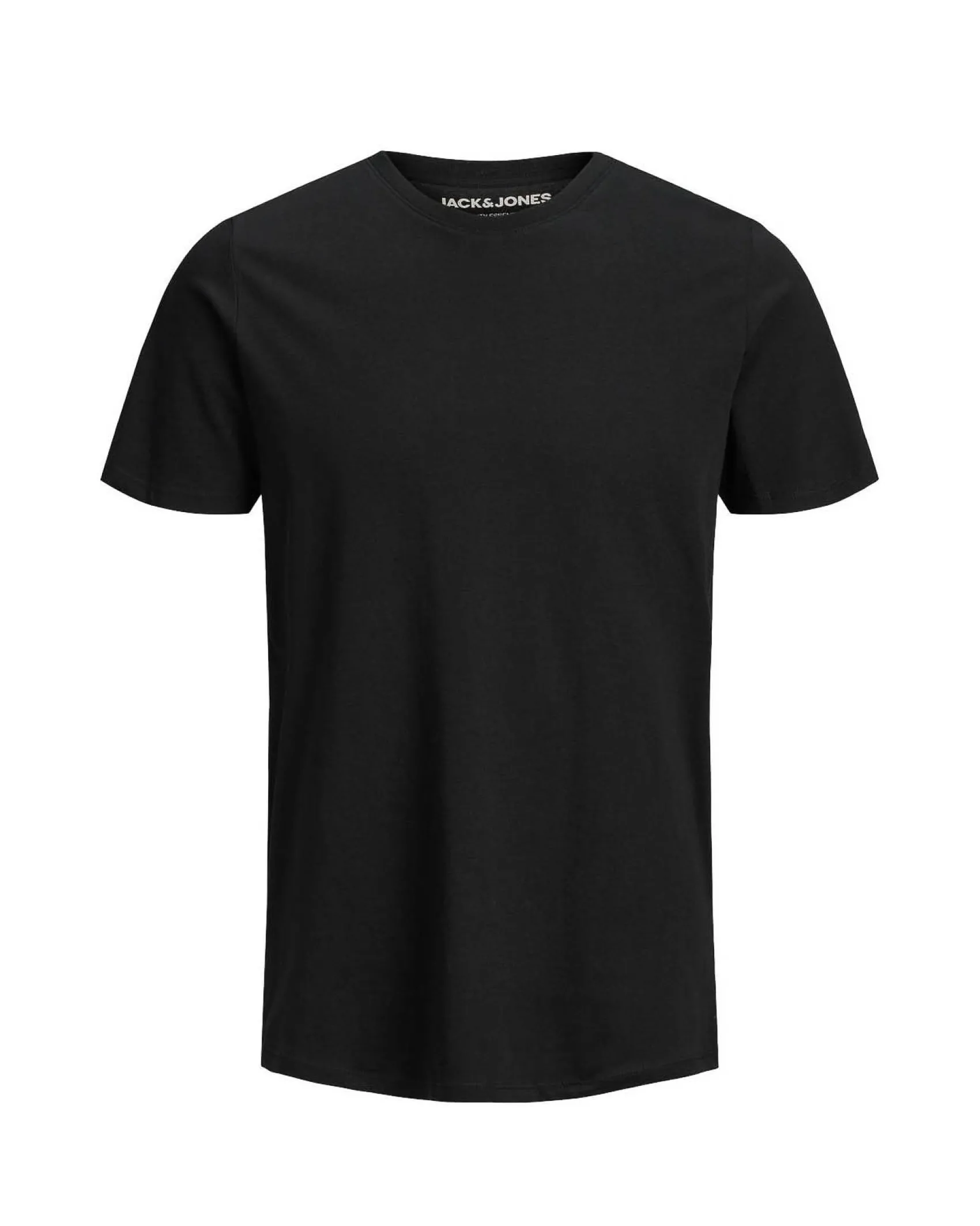 T-shirt Jack & Jones nera regular-fit tinta unita con scollo a giro e mezze maniche