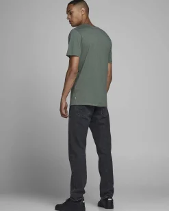 T-shirt Jack & Jones verde salvia regular-fit tinta unita con scollo a giro e mezze maniche