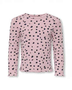 T-shirt Kids Only a maniche lunghe rosa a macchie nere