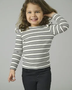 T-shirt Kids Only a maniche lunghe a righe avorio e nero con volant