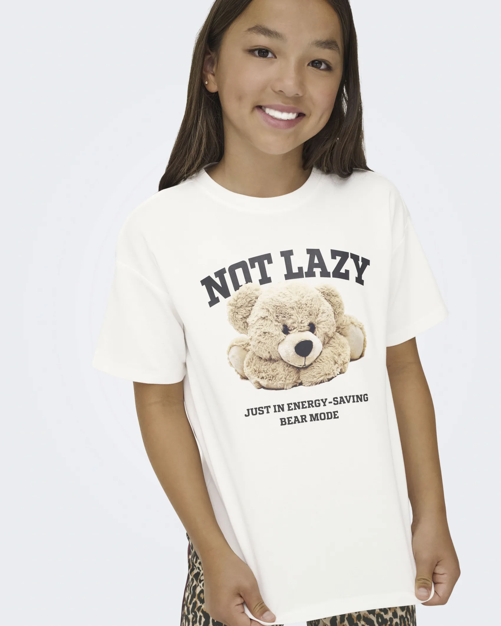 T-shirt Kids Only avorio con orsetto Not Lazy