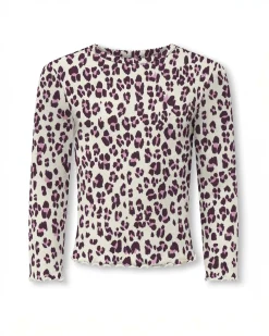 T-shirt Kids Only avorio e rosa maculata a maniche lunghe